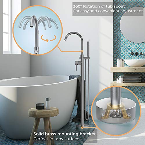 MARBS Freestanding Bathtub Faucet with 360° Spout, Brushed Nickel