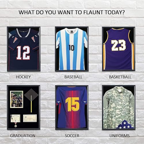 Black Jersey Display Frame Case Lockable, Sport Jersey Shadow Box with UV Protection Acrylic and Hanger for Baseball Basketball Football Soccer Hockey Shirt and Uniform, 80*60*4Cm