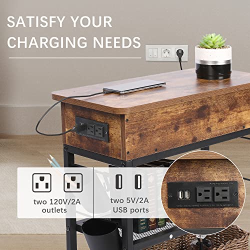 Colima Lift Top End Table with Charging Station and Wheels, Mobile