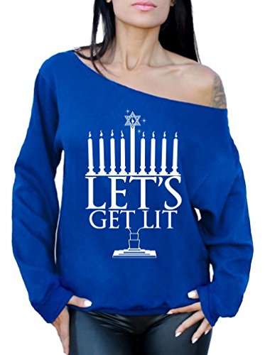Lets Get Lit Sweatshirt Off Shoulder Lets Get Lit Hanukkah