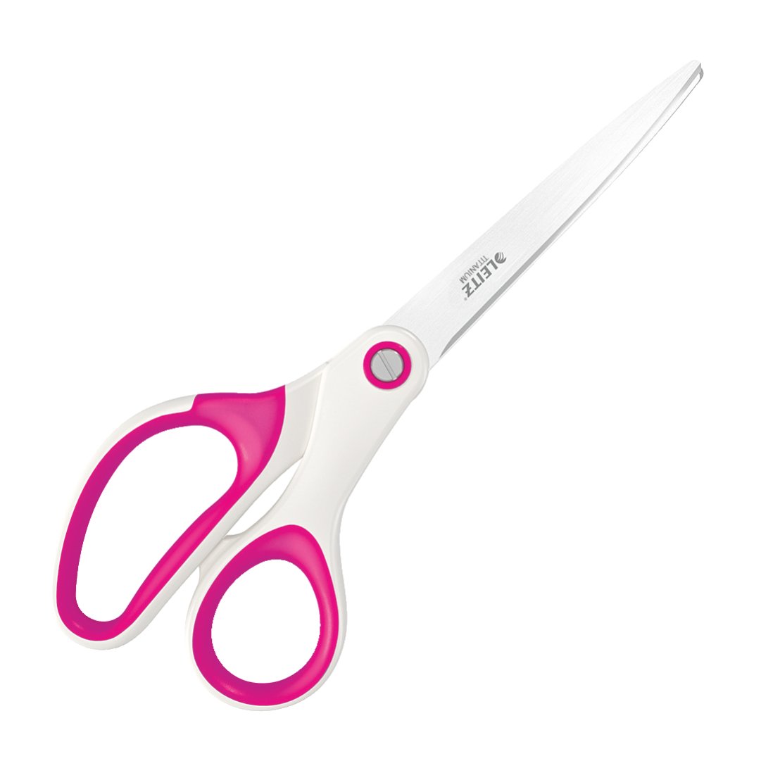 Leitz Titanium Scissors, Right or Left Handed (Ambidextrous), Office Stationary, Ergonomic Handle, WOW Range, Pink, 6.7 x 1.5 x 15 cm