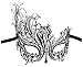 Metal Filigree Masquerade Mask for Women - Swan Style Mask with Rhinestones for Mardi Gras, Prom, Halloween & Venetian Party (Black with Clear Rhinostones)