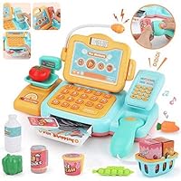 CHSSQ Smart Cash Register Pretend Play Toys with Calculator,Scanner,Money,Credit Card and Realistic Action and Sounds Educational Toys (Color : Blue)