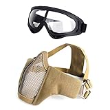 Unigear Half Face Lower Mask Foldable Mesh Adjustable Tactical Metal Steel Mask for Airsoft/Hunting/Paintball/Shooting (tan+black)