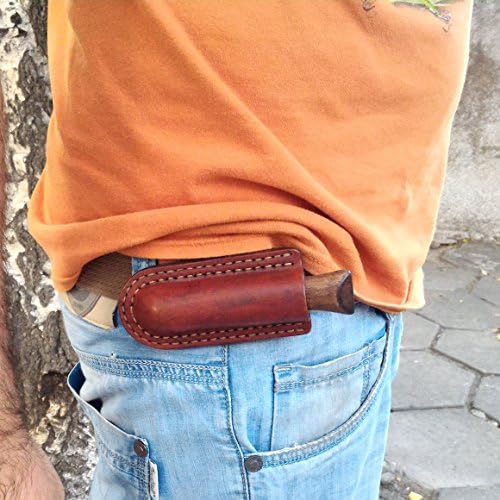 Horizontal carry Leather Sheath with belt loop made for Opinel Knives , folding knife pouch, pocket knife leather case, custom leather sheath, knife edc
