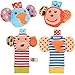ThinkMax Baby Rattle, 4PCS Baby Wrist Rattle and Foot Rattles Finder Socks Set, Developmental Soft Animal Rattles Infant Baby Toys - Monkey and Elephant