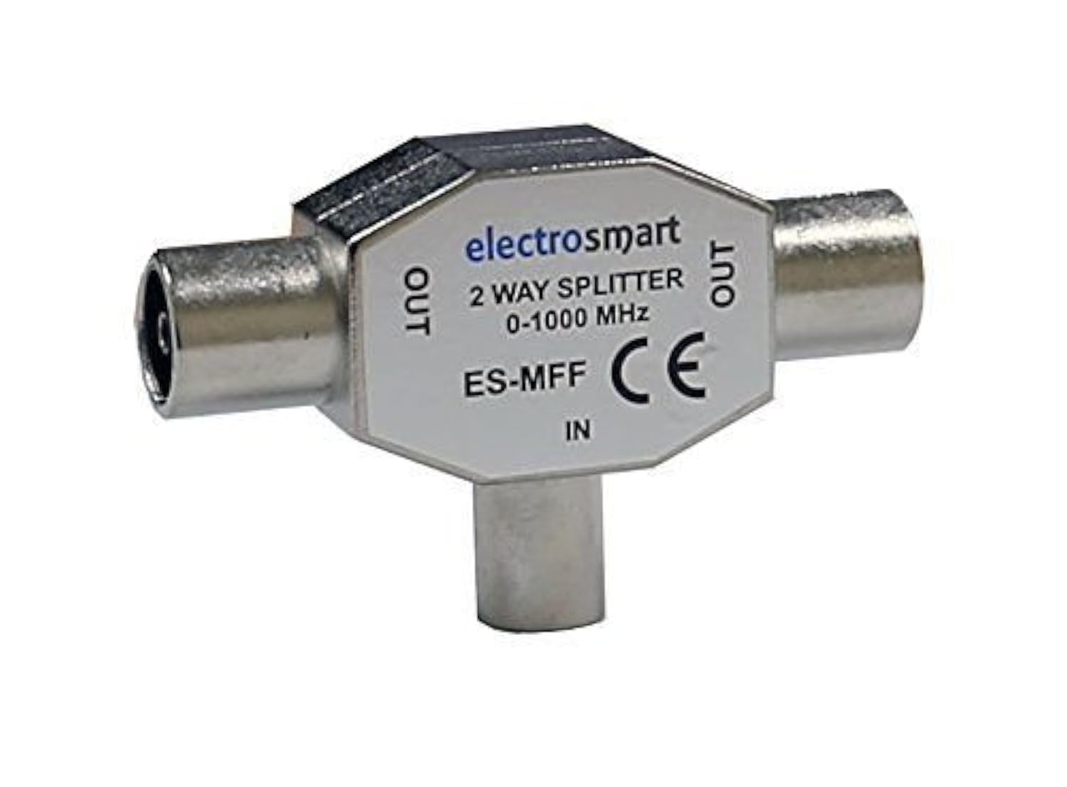electrosmart TV Aerial Coax Splitter 1 Male to 2 Female - Converts an existing Female Coax Socket to Two Female Coax Socket Outputs
