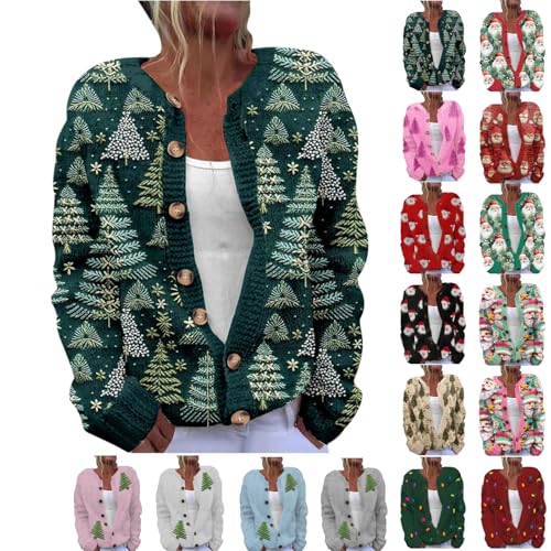 Womens Autumn Clothes Womens Hooded Blankets Christmas Jumper for Women Uk Xmas Tree Printed Cardigans Long Sleeve Crewneck Sweatshirts Ugly Novelty Funny Sweaters Winter Loose Hoodie Green S