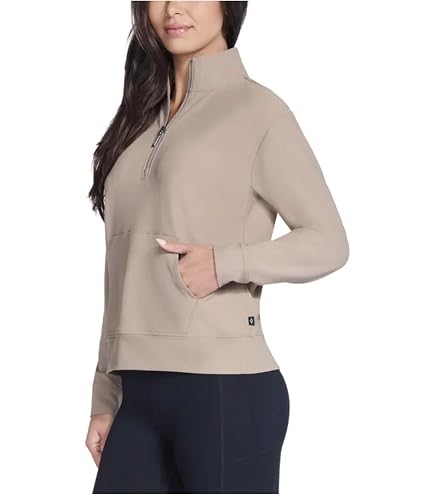 Skechers Women's Stretch Ribbed Quarter Zip Pullover with Kangaroo