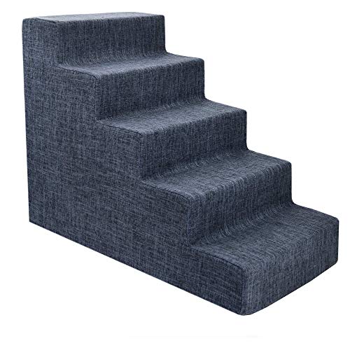 USA Made Pet Steps/Stairs with CertiPUR-US Certified Foam for Dogs & Cats by Best Pet Supplies - Dark Gray Linen, 5-Step (H: 22.5")