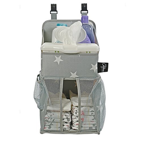 Playard Diaper Caddy and Nursery Organizer for Newborn Baby Essentials, Star Pattern, Grey & White, Baby Accessory Organizer by California Home Goods