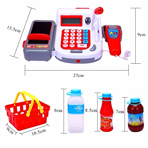 2 IN 1 Electronic Cash Register Toy/Shopping Cart w/scanner and Credit Card Reader Realistic Actions & Sounds learning toy cash register for kids (41pc) (US Seller)