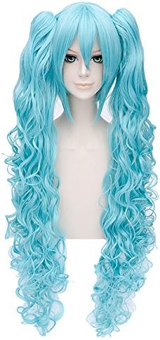 Anime Long Curly Wavy Ponytails Cosplay Costume Party Wigs+free Wig Cap