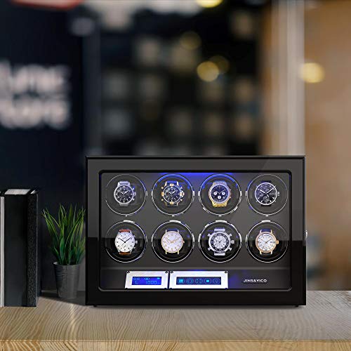 Watch Winder, Wooden Finish with Adjustable [Upgraded] Watch Pillows, 8 Winding Spaces Watch