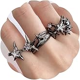 TUCEWP 3Pcs Y2k Rings for Women Vintage Star Statement Rings Punk Grunge Goth Chunky Rings Wide Sparkling Crystal Adjustable Open Ring Fashion Irregular Black Stacking Rings Halloween Birthday Gift
