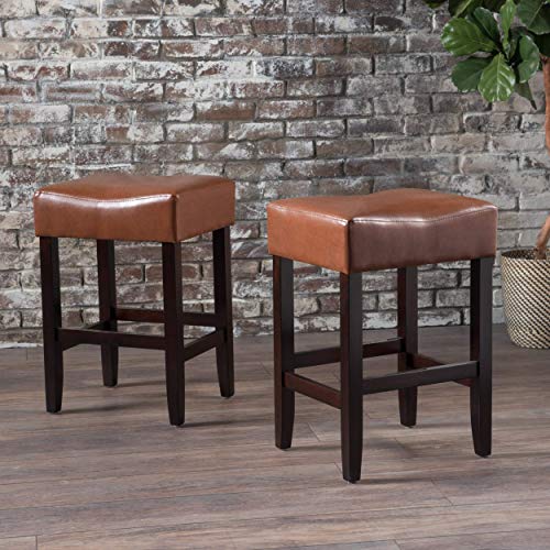 Christopher Knight Home Lopez Rückenfreie Leder-Thekenhocker, 2-teiliges Set, Haselnuss – Bild 5