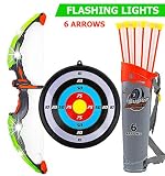 Toysery Bow and Arrow for Kids with LED Flash Lights - Archery Bow with 6 Suction Cups Arrows, Target, and Quiver, Practice Outdoor Toys for Children Above 3-12 Years Old