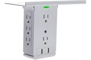 Socket Wall Shelf-CFMASTER 10 Port Surge Protector Wall Outlet, 8 Electrical Outlet Extenders and 2 USB Ports 2.4A, with Removable Built-In Shelf, FCC Listed (1, Gray)…