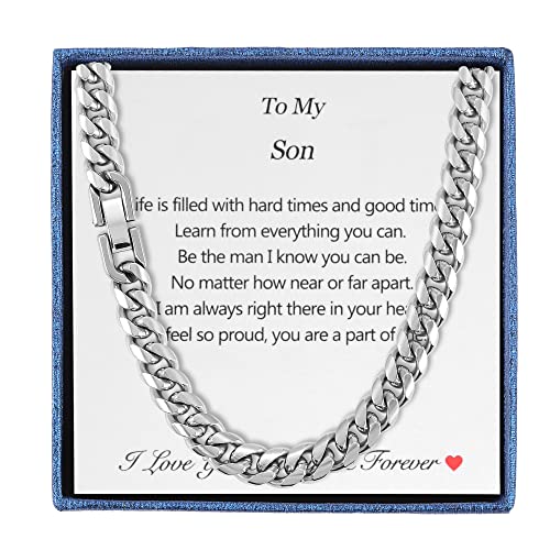 Aoody Mens Cuban Link Chain Necklace, Silver Stainless Steel Chain 8MM Hip Hop Granduation Birthday Christmas Anniversary Birthday Jewelry for Son 22inches at Amazon