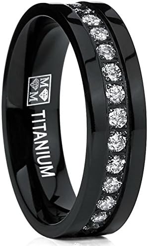 Titanium Ring for Men Cubic Zirconia Black Comfort Fit Band (8)