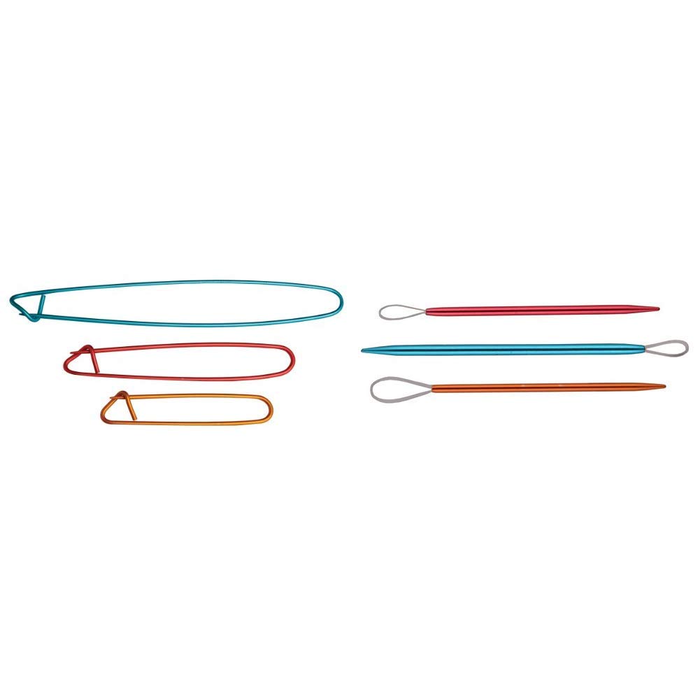 KNITPRO Aluminium Stitch Holders, Set of 3, Aluminium & Wool Needles,Aluminium, Multi-Colour, Set of 3