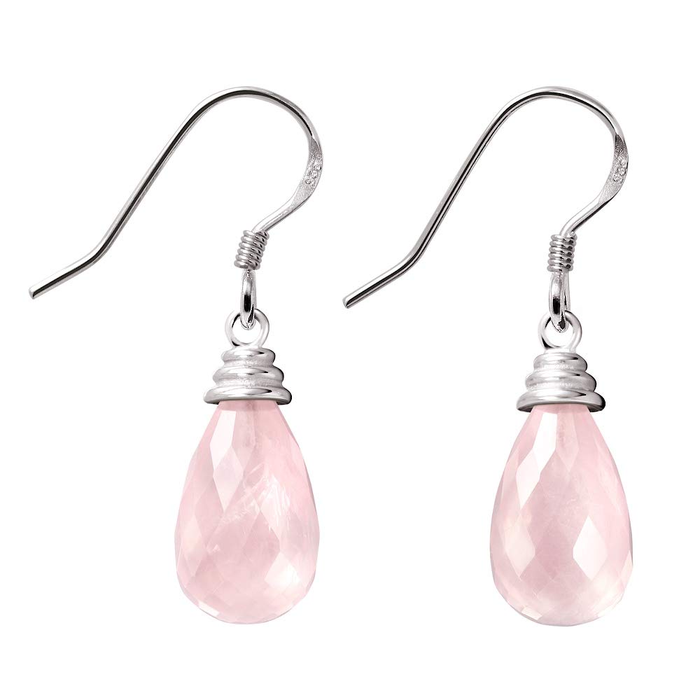 Franki Baker Natural Pink Rose Quartz & Sterling Silver Drop Earrings. Length: 3cm