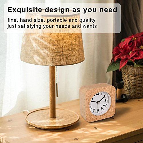 TXL 5.5" Wood Alarm Clock Digital Battery Operated Silent Desk Clock Snooze and Light Function, Beep Sounds, Gentle Wake, Ascending Alarm, Easy Set Kids Bedside Mute Beech Clock for Office/Seniors