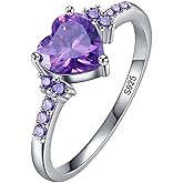 ZDIFDIC 925 Sterling Silver Purple Heart Shaped Zircon Ring Purple Amethyst Halo Promise Ring Good Luck Birthstone Ring Delicate Engagement Wedding Proposal Adjustable Ring for Women