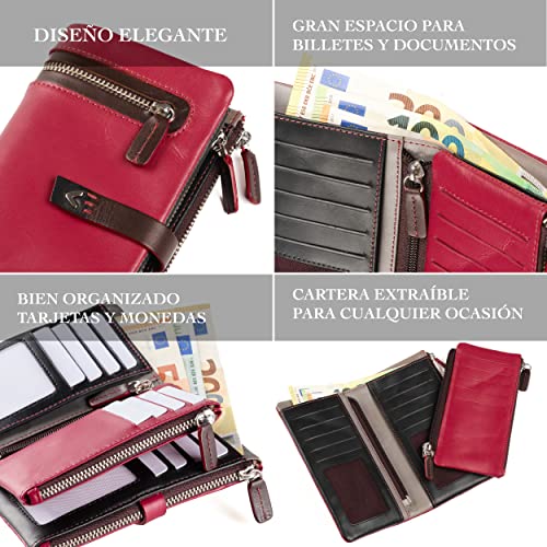 Lavalen® Women's Leather Wallets – Large Women's Wallet with RFID – Genuine Leather Card Holder – Removable Red Purse – Handmade Wallet – Modern Gift.