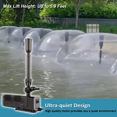 YCTECH 400 GPH Ultra-Quiet Submersible Pump with Fountain Kit for Pond, Statuary, Garden