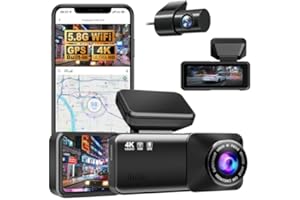 Dash Cam Pro 4K Wireless Car Dashcam Front Rear, 5.8GHZ WiFi, Free 128GB Card, GPS, 2.89" IPS, 170° Wide Angle Lens, Dual Car