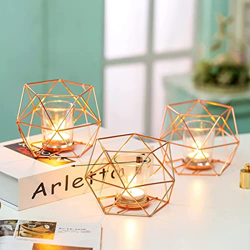 Rose Gold Geometric Candle Holder, Tealight Candlestick Candle Holders Votive Candle Stand for Tables Centerpieces, Wedding Decor, Home Decoration