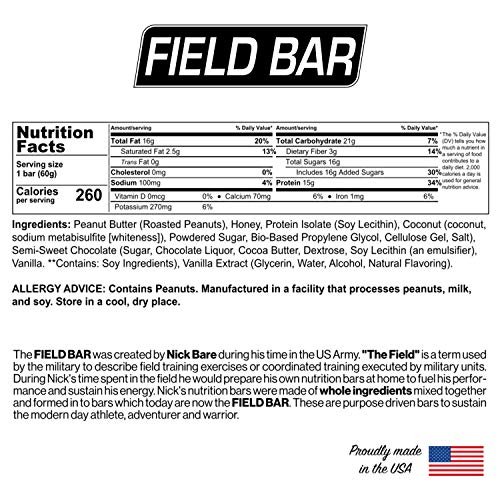 Bare Performance Nutrition, Field Bar, High Protein Bar, Nutrition Bar, Made with Whole Ingredients, Naturally Sweetened, Peanut Butter, Contains Coconut (12 Bars, Chocolate Peanut Butter Blondie) - Thumbnail 2