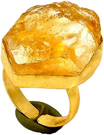 Indie Artisans Natural Rough Citrine Ring Handmade Adjustable Fits 18K Gold Plated Gemstone Womens Statement Ring Fashion Rings for Women