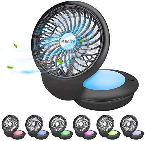 BicycleStore Desk Fan With Light USB Powered Table Fans Mini USB Fan 360 Degree Rotation Portable Personal Fan With Colorful Night Light for Office, Home, Outdoor, Powerful Wind, 3 Speed Setting