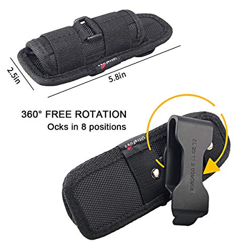 Flashlight Holster for Tactical Torch, UltraFire Duty Belt Flashlight Holder Nylon Pouch Case with 360 Degrees Rotatable Clip Long Type