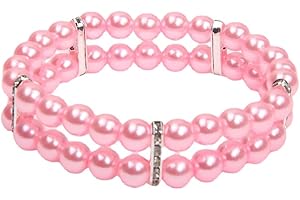 XKSRWE 2 Rows Pearls Pet Dog Necklace Collar Bling Accessories Charm Pet Puppy Jewelry Puppy Chihuahua Yorkie Handmade Adjustable (Pink, Extra Small)
