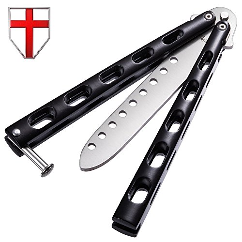 Butterfly Knife - Balisong Trainer Practice Professional Dull Knife - Black Metal Butterfly Unsharpened Knife Stainless Steel Blade - Grand Way 1022 EY
