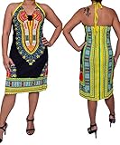 shekiss Women's Sexy Print Sling Backless Dashiki Bodycon Stretch Club Dress