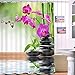 NEWVAVA Sunm Boutique Bathroom Shower Curtain Zen Spa Shower Curtains with Hooks, Orchid Stone Bamboo Water Design Fabric Bathroom Curtain Durable Waterproof Bath Curtain Set