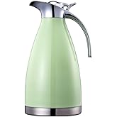 Bonnoces 68 Oz Stainless Steel Thermal Carafe - Double Walled Vacuum Insulated Thermos/Carafe with Lid - Coffee/Tea Carafe Heat & Cold Retention - 2 Liter (Green)