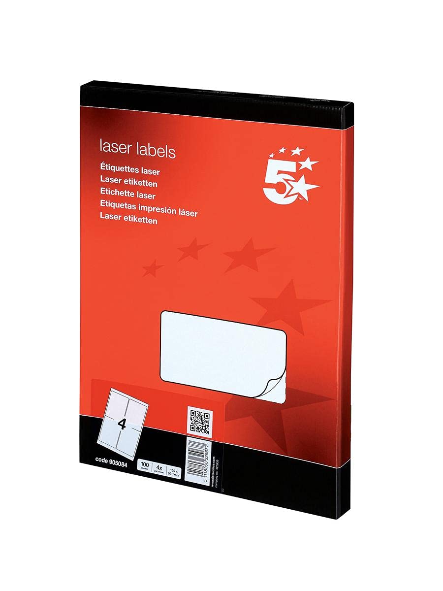 5 Star Addressing Labels Laser 4 per Sheet 139x99.1mm White [400 Labels]