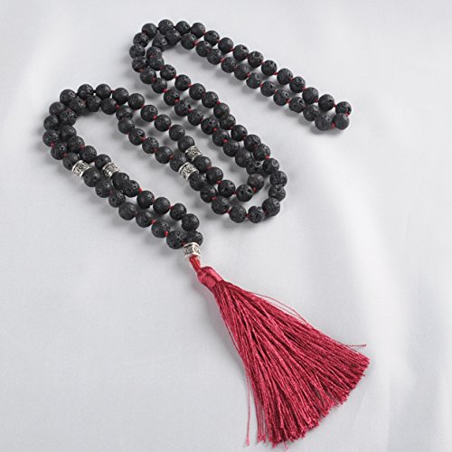 Mala Beads Necklace, Mala Bracelet, Buddhist Prayer Beads Necklace, Tassel Necklace (Lava)