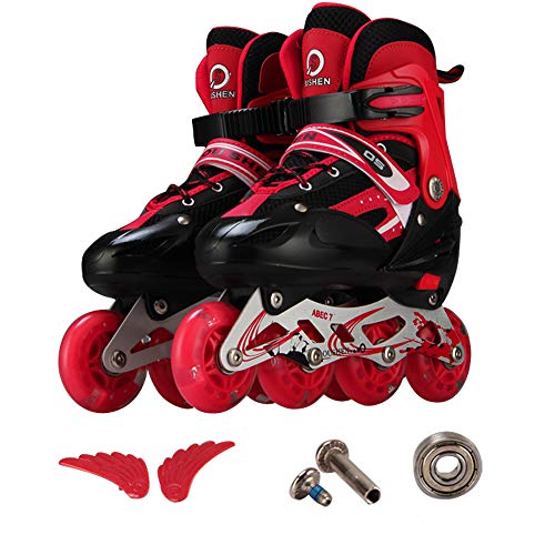 OU SHEN Adjustable Inline Skates,Kids Youth Roller Skates with 5 Light up Wheels Beginner Rollerblades Fun Illuminating Roller Skates ... (red)