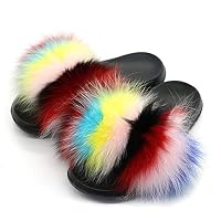 SmarketL High end 2019 New Women Fur Slippers Fluffy Real Fox Hair Slides Flat Soft Indoor Flip Flops Beach Sandals Lady Lovely Plush Shoes,Multicolor,8.5