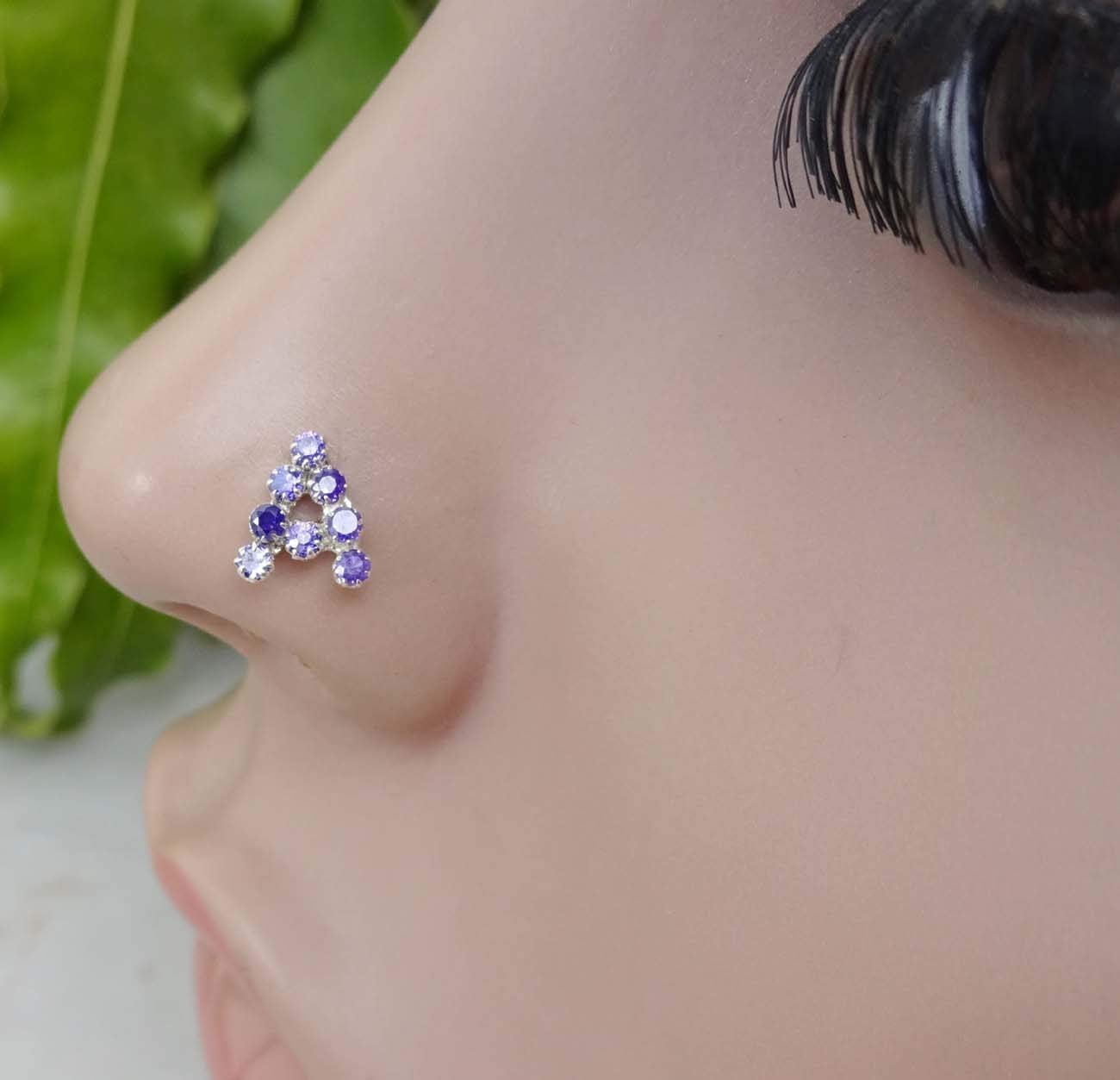 Sapphire Piercing,Cubic Zirconia,Silver Nose Ring,Sterling Silver Personalized
