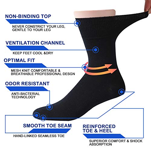 Facool 6 Pack Mens Womens Thin Non Binding Extra Wide Loose Top Cotton Diabetic Dress Socks Multi Color Medium