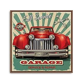 Framed Canvas Wall Art for Living Room, Bedroom Vintage Garage Canvas Prints for Home Decoration Ready to Hanging - 16x16 inches