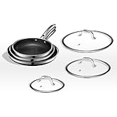 HexClad Hybrid Nonstick 6-Piece Fry Pan Set, 8, 10 and 12-Inch Frying Pans with Tempered Glass Lids, Stay-Cool Handles, Dishw