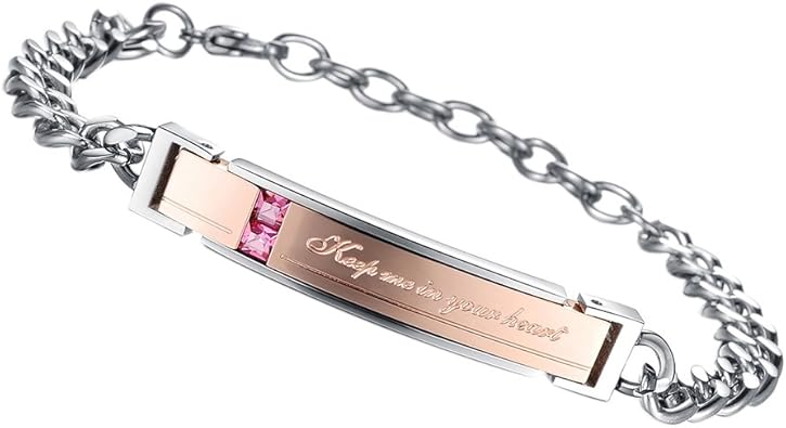 Flongo Braccialetto Coppia Da Donna Keep Me In Your Heart Lettering Banda Con Strass In Acciaio Argento Oro Amazon It Gioielli